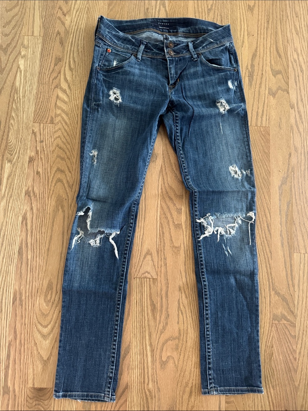 Hudson Jeans Distressed Dark Blue Skinny Denim